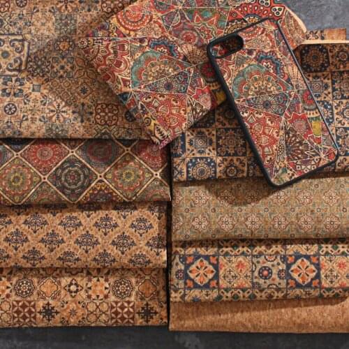 14x20cm 0.5mm Synthetic Cork Leather Fabric Natural Wood Grain Cloth Geometric DIY Handmade Home Textile Decoration