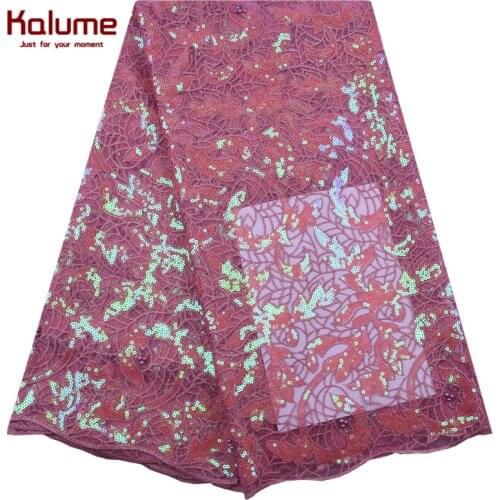 Kalume African Lace Fabric With Sequins Embroidey French Lace Fabric High Quality Nigerian Tulle Lace Fabric For Party Sew F2180