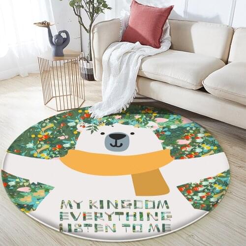 Fashion Children Round Carpet Non-Slip Cute Big White Bear Pattern Children Flannel Carpet Baby Hand Print Carpet Baby Play Mat