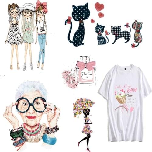 Fashion Iron on Transfers for Clothing Sequin Appliques Patches for Girls Printed Eco-Friendly Stick-On T-shirt Stickers B