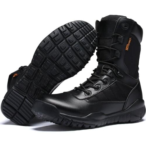 Men Tactical Boots Outdoor Breathable Wear-resistant Black Military Boots Hiking Trekking PU Leather Ankle Boots