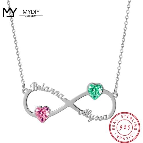 MYDIY 925 Sterling Silver Personalized Infinite Loop Name Necklace Birth Stone Necklace Name Necklace Customized Jewelry Gift