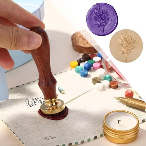 Paint Wax Seal Stamp Set Card Stamps Rosewood Handle Retro Plant DIY Envelopes Invitations Accessories for Parties