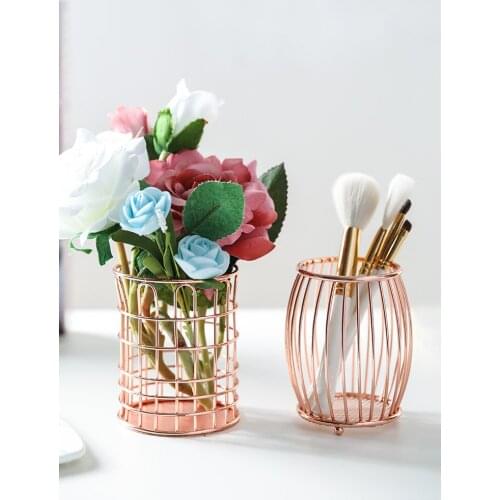 Desk Organizer Nordic Style Rose Gold Pencil Holder Office Accessories Wrought Iron Stationery Storage Rack Creative Pen Stand