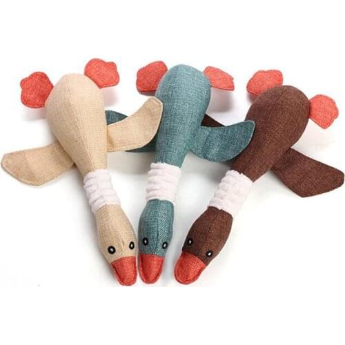 30cm Plush Squeaky Dog Toy For Small Dogs Linen Goose Puppy Squeaky Chew Toy Teeth Cleaning Bite Resistant Toy Pets Accessories