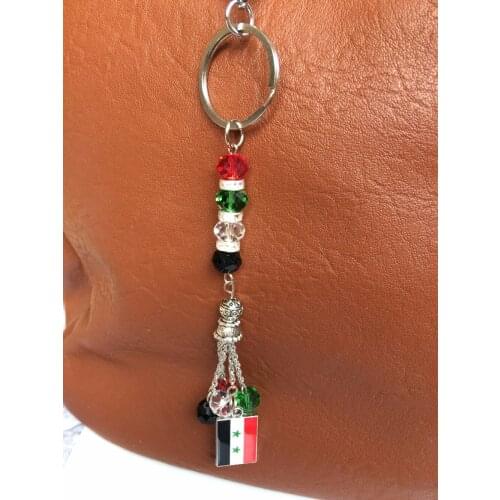 Syrien Syria necklace flag Keychain car Key ring pendant Crystal beads Syrian lady bag keyring Map good gifts Syrie banner