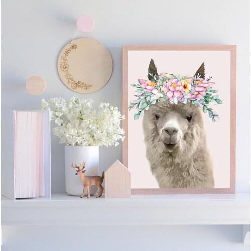 Cartoon Animal Painting Floral Llama Posters and Prints Nordic Canvas Wall Pictures For Nursery Kids Room Home Decor No Frame