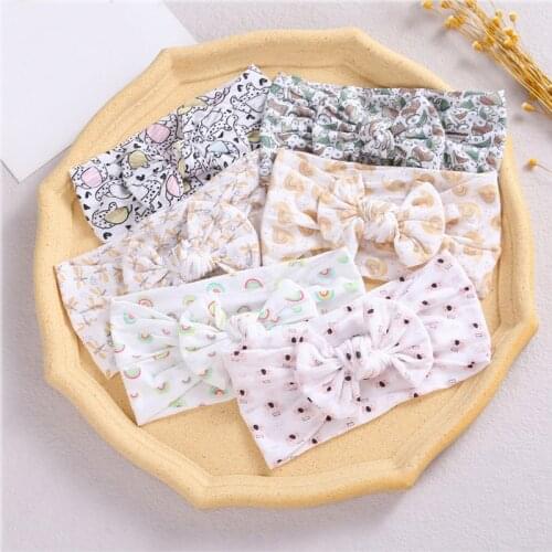 Lovely Bows Hairband Nylon Flower Baby Headband Autumn Soft Girls Headwraps Kids Printed Turban Hair Accessories for Children