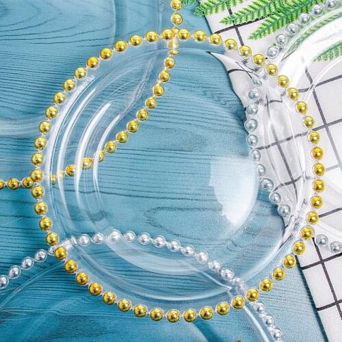Nordic style gold plated bead point dessert glass plate creative home wedding hotel decorative plate western plate