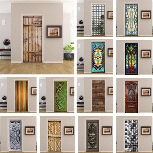Retro Wood Grain Wallpapers For Living Room Wooden Door Mirror Effect Art Door Decoration Sticker Self Stick Renew Home 3D Mural
