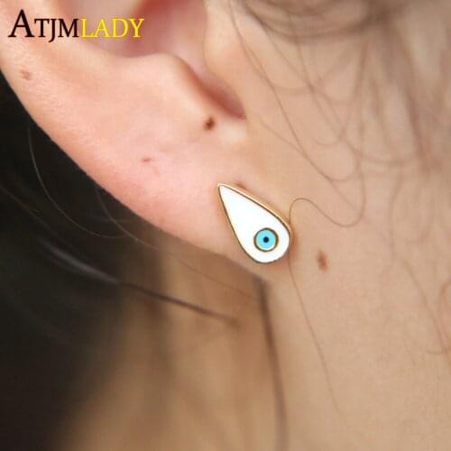 Earrings 2020 New Arrive 100% 925 Sterling Girlfriend Gift Enamel Turkish Tear Drop Evil Eye Tiny Cute Studs Dainty Earring