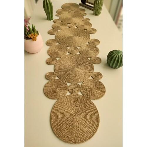 Vista 135x35 Cm Straw Rope Jute Table Cloth/Runner Living Room Kitchen Console, Natural Burlap Fabric, Soft Strip Edge