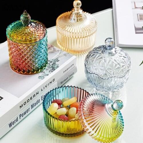 Glass Decor Storage Jars with Lid Colorful Crystal Candy Snacks Jar Driedried Tank Desktop Organizer Living Room Decoration