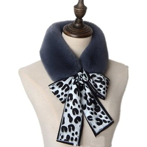 Spring Women Faux Fur Collar Scarf Cartoon Printed Plush Collar Neck Warmer Autumn Winter Long Skinny Silk Shawl Wrap Foulard