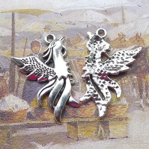 Newest 8Pcs 35*22mm Antique Silver Color Alloy Phoenix Charms Vintage Necklace Earrings Wicca Pendant For DIY Jewelry Making