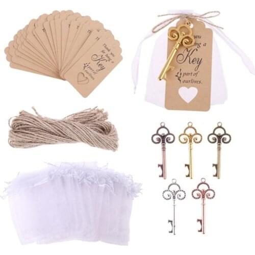 10 pcs Vintage Key Bottle Opener with Tag Card Bag Wedding Party Favors Souvenirs Bridesmaid Gift Wedding Details For Guests