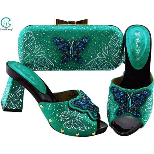 Teal Color Wedding African Ladies Shoes with Bag Matching Set in Women Italian design Nigerian Shoes adnd Bag Set for Party