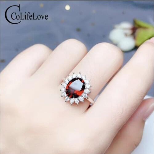 CoLife Jewelry Classic 925 Silver Garnet Ring for Daily Wear 8mm*10mm Natural Garnet Silver Ring for Engagement Gift for Woman