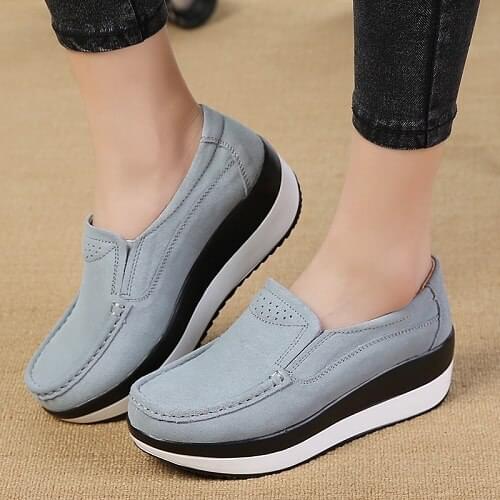 2020 Autumn Women Flat Platform Shoes Ladies Suede Leather Flat Shoes Women Slip-on Casual Shoes Moccasins Creepers
