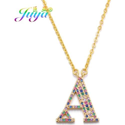 Juya 26 Alphabet Pendant Initial Letter Necklace Multicolor Cubic Zirconia A-Z Initial Charms Choker Chain Necklace Women Gift