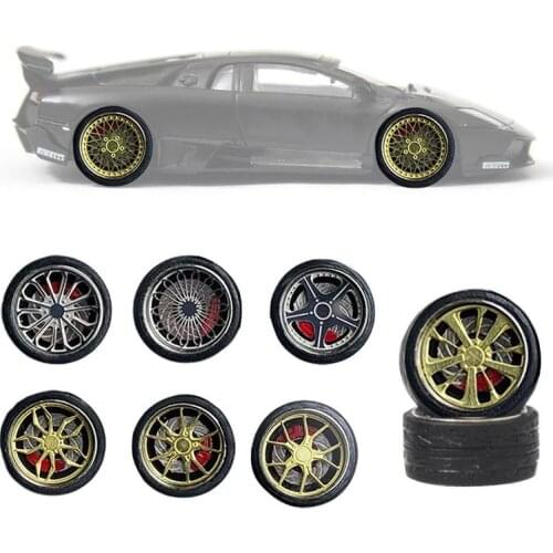 1:64 Alloy Modified Tire Vehicle Wheels Rubber Car Refit Wheels For Cars Diecasts General Model Of Car Change Wheel Toy Set