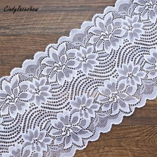 2Yards 18cm Width Elastic Embroidered Lace Trims white Lace Fabrics DIY Crafts Sewing Accessories Wedding Hair Garments Supplies