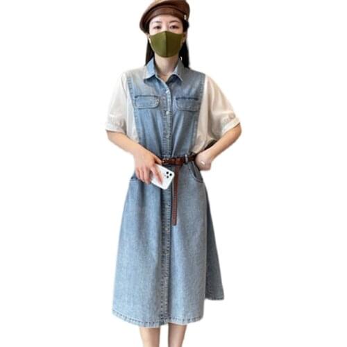 2020 Special Offer 20591 (on The Ground At Door of Small Room of 2) Non Real Photo Long Denim Color Matching Dress 73