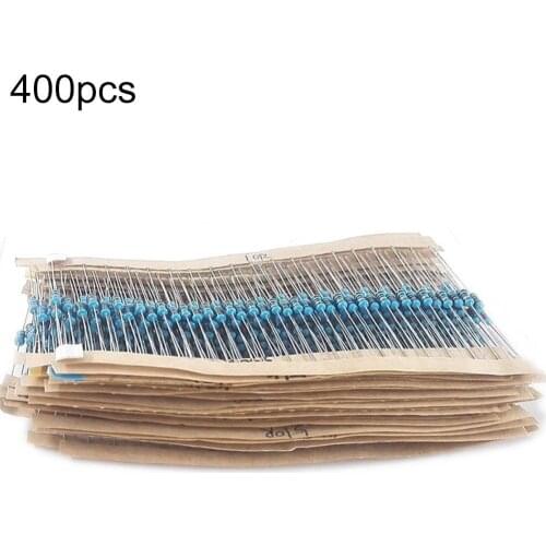 400Pcs 1/4W 10-1M Ohm 100K Metal Film Resistors Assortment Kit DIY Accessory