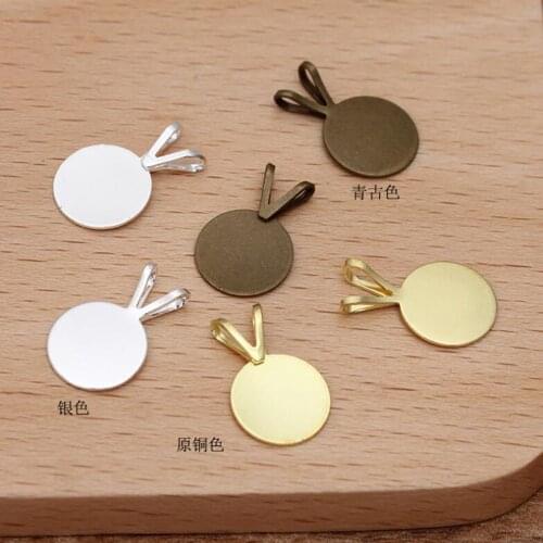 500pcs antique bronze silver plated brass 10mm flat round pad cabochon tray pendant bezel blank pendant base jewelry settings