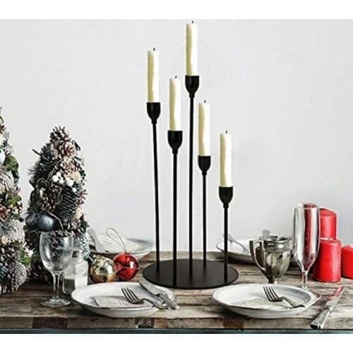 Black Candle Holders for Taper Candles,Metal 5 Arms Candelabra Table Centerpieces,Christmas Halloween Fireplace Decoration 478