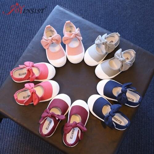 Spring Autumn Children Canvas Casual Shoes Kids Lovely Bow Flat Heels Shoes Girls Princess Solid Color Sneakers KidsSports Shoes