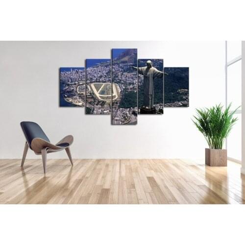 5 Piece Canvas Art Wall Pictures Brazil Rio Jesus Statue Landscape Oil Painting Print Picture Frame