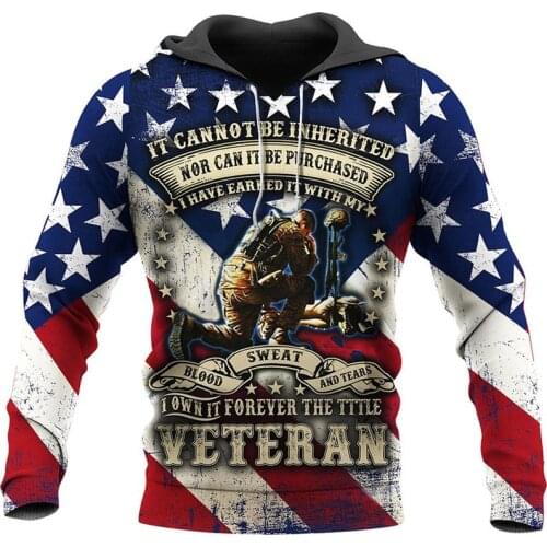 The latest brave veteran 3D print zipper jacket mens womens fashion casual Hoodie autumn winter hip hop Sweatshirt