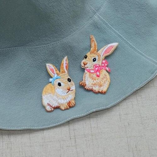 AHYONNIEX 1PC embroidery Couple rabbit Patches fabric clothes stickers Applique animal sticker DIY Clothing Accessories