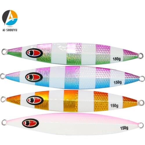 AI-SHOUYU Metal Jig Fishing Lure Slow Cast Jigging Spoon 100g 150g 200g Artificial Shore Lead Metal Bait Sea Tackle