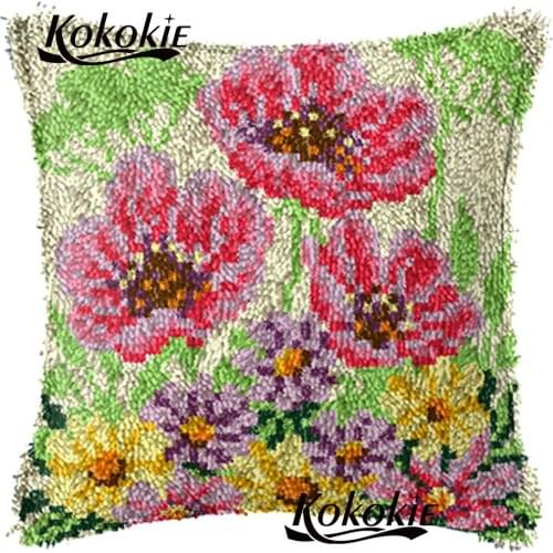 Cross stitch pillow latch hook rug making kits carpet 3d mat flower cushion blanket Handmade Unfinished Embroidery Pillowcase