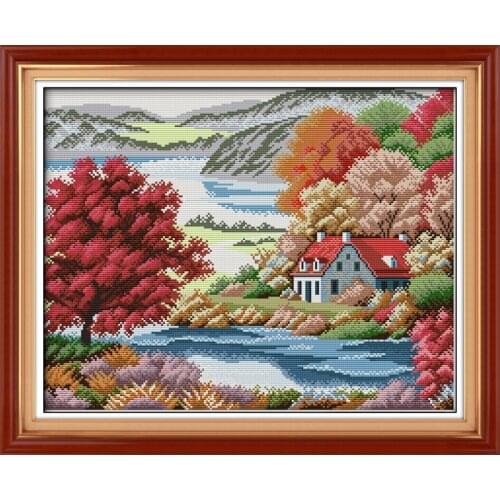 Everlasting Love Red Maple Homeland Chinese Cross Stitch Kits Ecological Cotton Printed 11CT DIY Christmas Decorations For Home