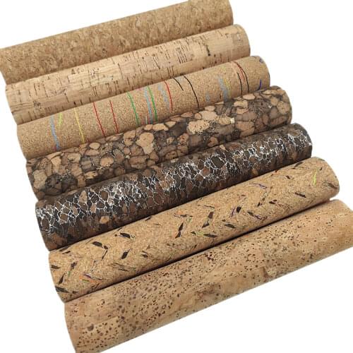 30x135cm Vintage Thin Printed Cork Soft Knitted Faux PU Leather Fabric Sheet/Roll for Making Decoration/Craft