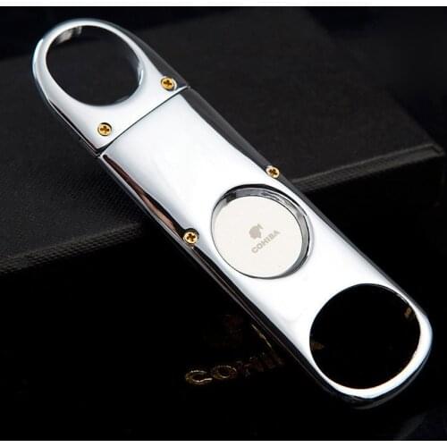 COHIBA One Blade Stainless Steel Sharp Silver Plated Cigar Cutter Knife Pocket Gadget Zigarre Cuban Smoking Accessories 364J