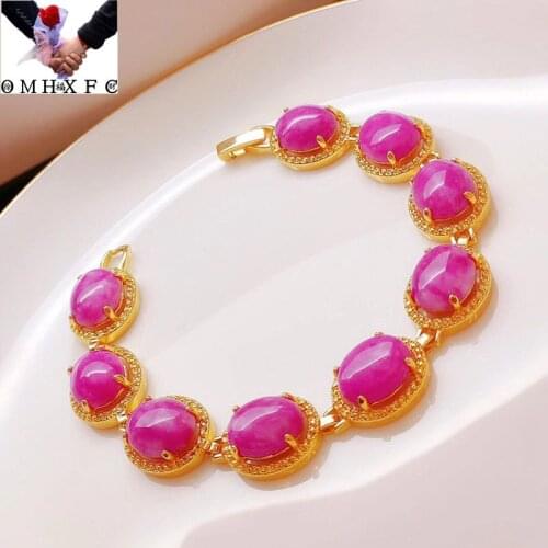 OMHXFC Jewelry Wholesale YM1038 European Fashion Fine Woman Girl Party Birthday Wedding Gift Sugilite Oval 24KT Gold Bracelet