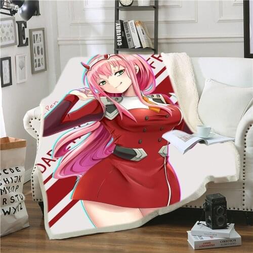 Anime Zero Two Darling In The Franxx 3D Printed Plush Blanket Throw for Sofa Bed Cover Single Twin Bedding Kids Boy Girls Gift