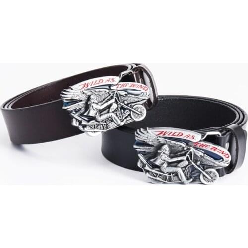 Men and women motorcycle beauty belt fashion real cowhide belt motorcycle belt buckle rider punk cowhide belt