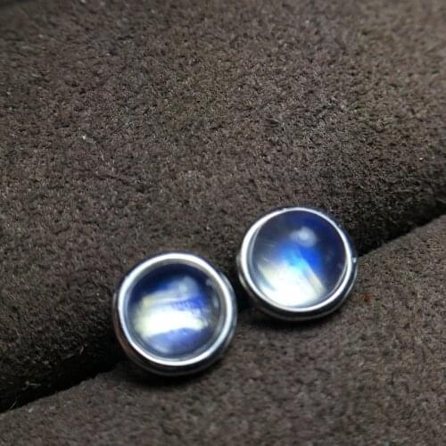 The simplest style, 925 silver natural moonstone stud earrings, blue moonstone, crystal clean, high-end gemstones