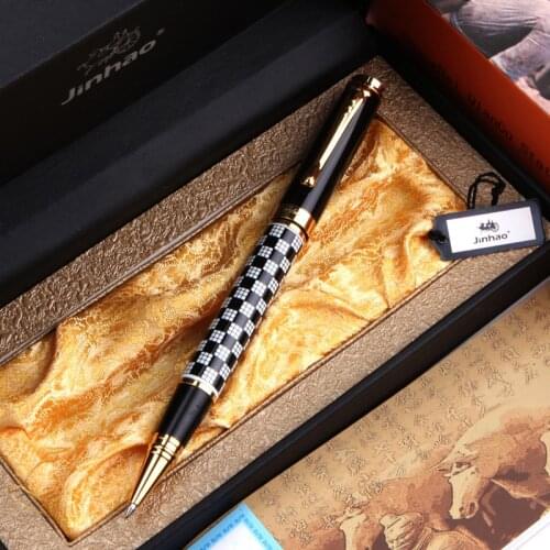 Chessboard Rollerball Pen Luxury Gold Clip Ballpoint Pen 0.5mm Black Refill Metal Roller Ball Pens school office supples