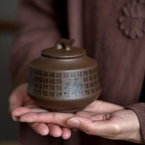Sculpture Tea Caddy Ceramics Puer Tea Tea Storage Box Tea Jar Candy Jar Container Storage Box for Home Use Small Storage Chests