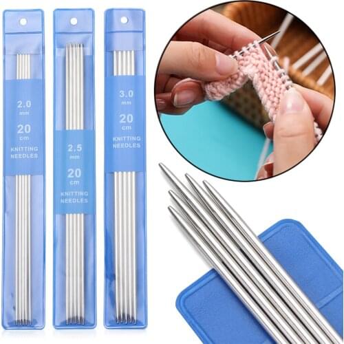 5Pcs/Set 20cm Straight Knitting Needles Size 2-5mm Stainless Steel Crochet Hook DIY Sweater Weave Knitting Tools Yarn Craft Set