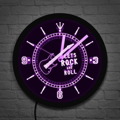 Rock Guitar LED Neon Effect Wall Clock Modern Design Wall Lighting Watch Rock N Roll Music Pub Bar Wall Art Luminous Wall Light