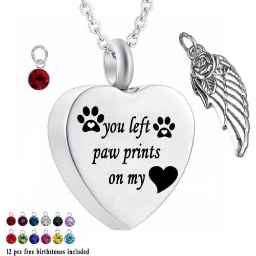 You left paw prints on my 12 Piece Birthstone Urn Necklace Heart Memorial Keepsake Holder Urn Pendant Ashes Cremation Jewelry