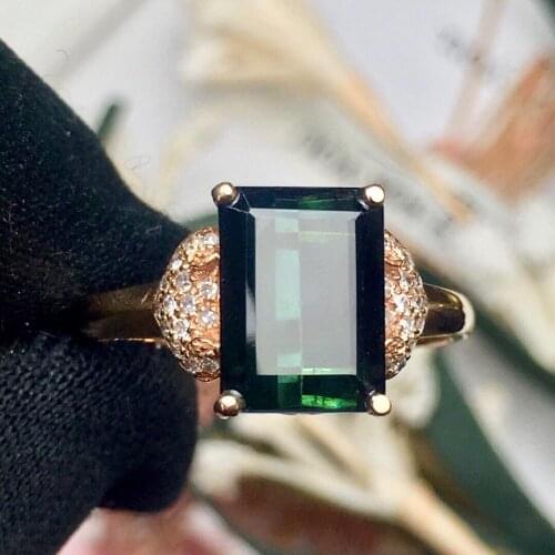 Fine Jewelry Real Pure 18 K Gold Jewelry 100% Natural Blue Tourmaline Gemstones 2.8ct Diamonds Males Wedding Fine Mans Rings