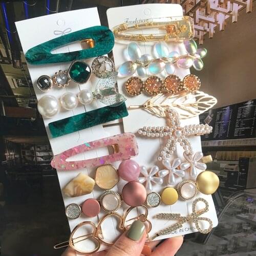 1Set Acrylic Pearl Hair Clips for Women Korean Geometric Fishstar Hair Barrettes Pin Girl Fashion Hair Accessories Hairgrips